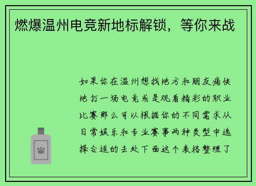 燃爆温州电竞新地标解锁，等你来战